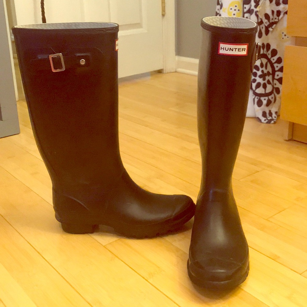 Tall black rain boots